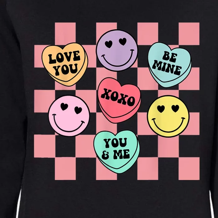 Valentines Day Retro Groovy Conversation Heart Candy Womens California Wash Sweatshirt