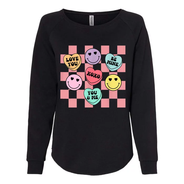 Valentines Day Retro Groovy Conversation Heart Candy Womens California Wash Sweatshirt