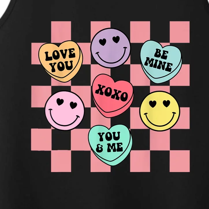 Valentines Day Retro Groovy Conversation Heart Candy Performance Tank