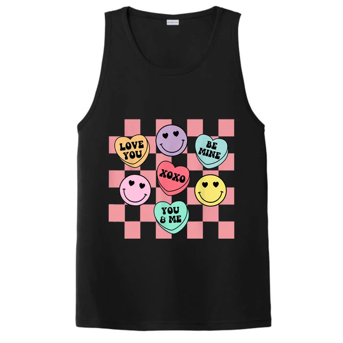 Valentines Day Retro Groovy Conversation Heart Candy Performance Tank