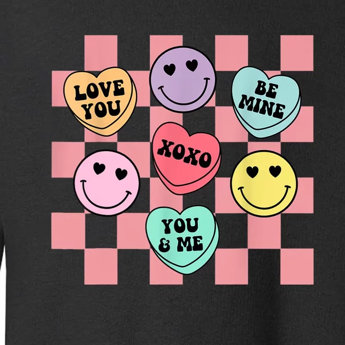 Valentines Day Retro Groovy Conversation Heart Candy Toddler Sweatshirt