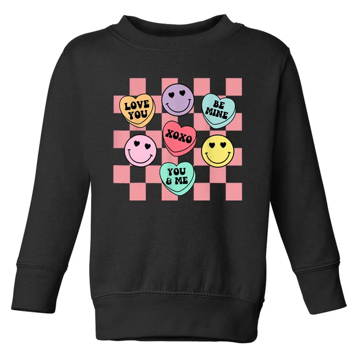 Valentines Day Retro Groovy Conversation Heart Candy Toddler Sweatshirt