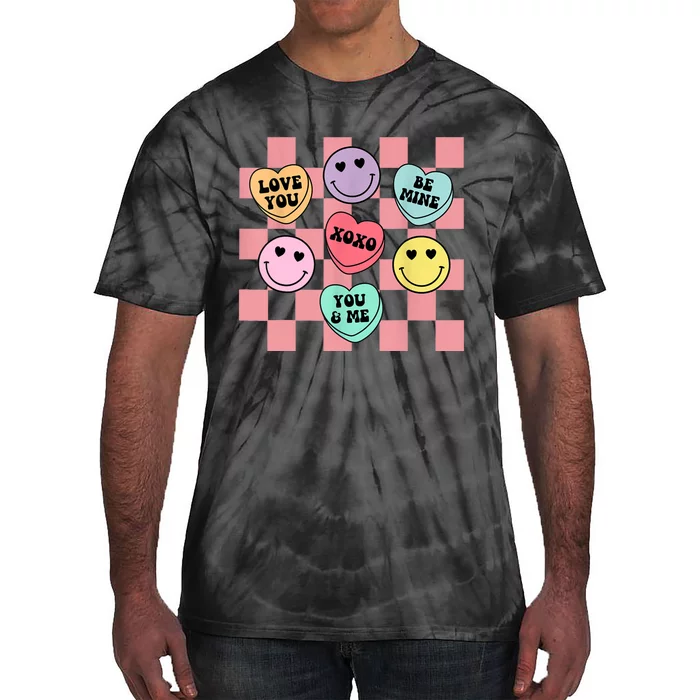 Valentines Day Retro Groovy Conversation Heart Candy Tie-Dye T-Shirt