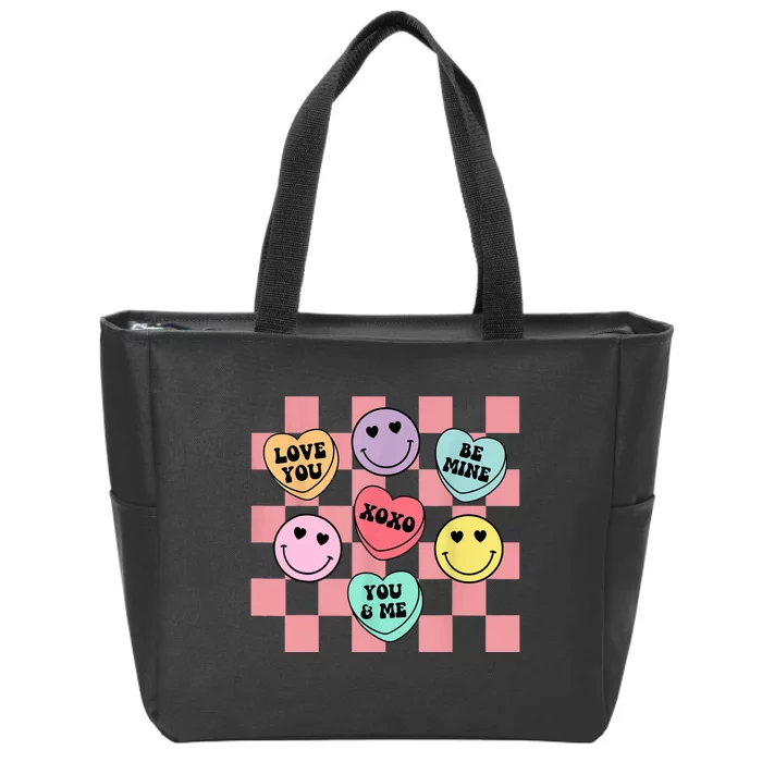 Valentines Day Retro Groovy Conversation Heart Candy Zip Tote Bag