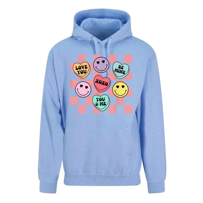 Valentines Day Retro Groovy Conversation Heart Candy Unisex Surf Hoodie