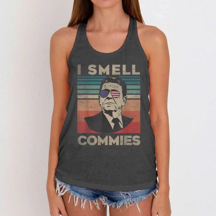 Vintage Distressed, Retro Reagan President I Smell Commies Women's Knotted Racerback Tank