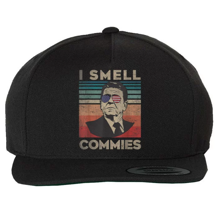 Vintage Distressed, Retro Reagan President I Smell Commies Wool Snapback Cap