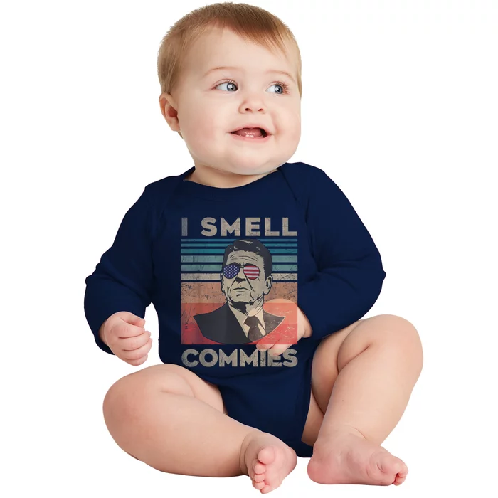 Vintage Distressed, Retro Reagan President I Smell Commies Baby Long Sleeve Bodysuit