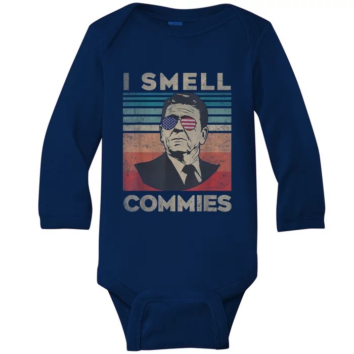 Vintage Distressed, Retro Reagan President I Smell Commies Baby Long Sleeve Bodysuit