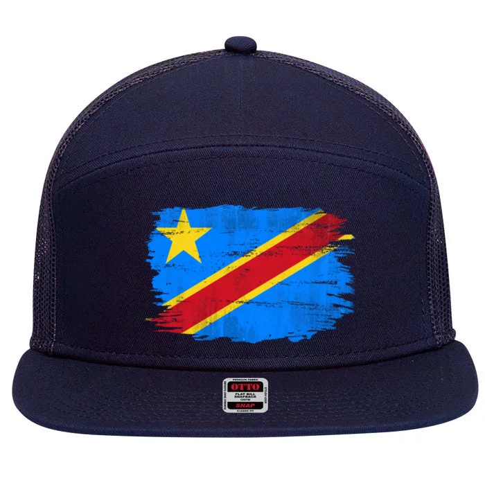 Vintage Democratic Republic Of The Congo Flag Gift 7 Panel Mesh Trucker Snapback Hat