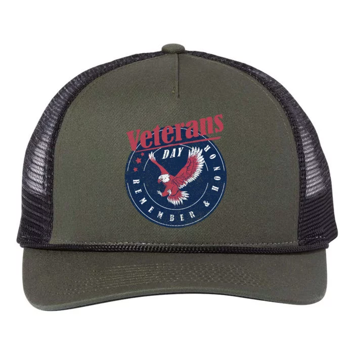 Veterans Day Remember And Honor Veterans Us Eagle Gift Retro Rope Trucker Hat Cap