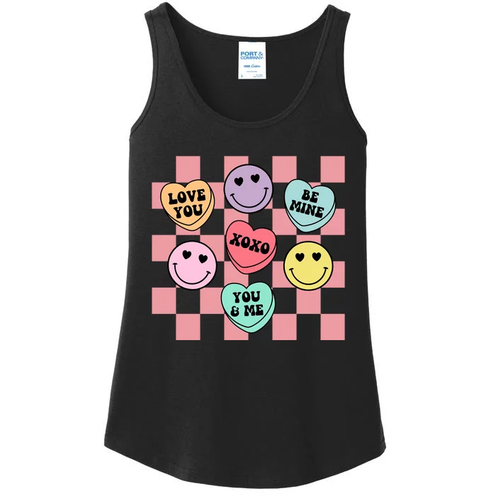 Valentines Day Retro Groovy Conversation Heart Candy Ladies Essential Tank