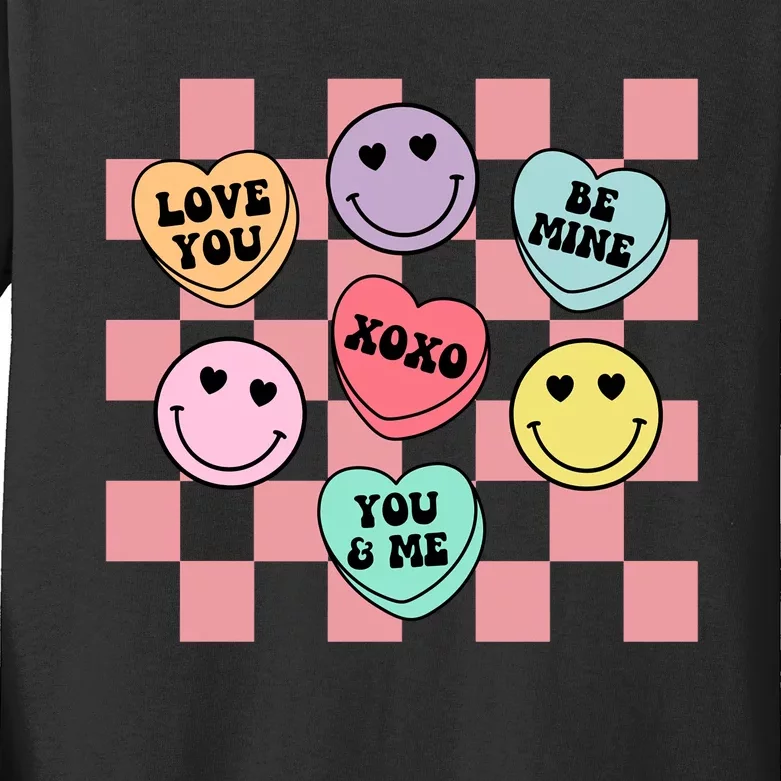 Valentines Day Retro Groovy Conversation Heart Candy Kids Long Sleeve Shirt