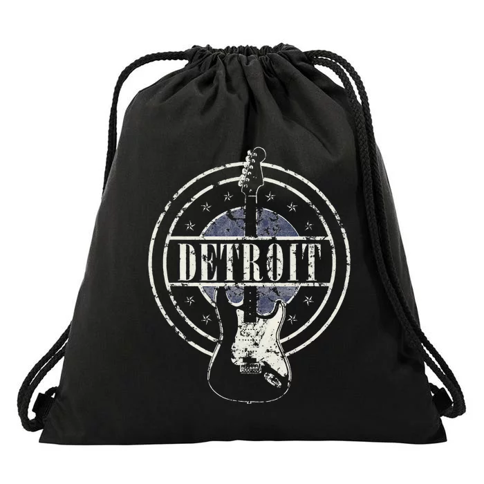 Vintage Detroit Souvenir Rock And Roll Guitar Player Drawstring Bag