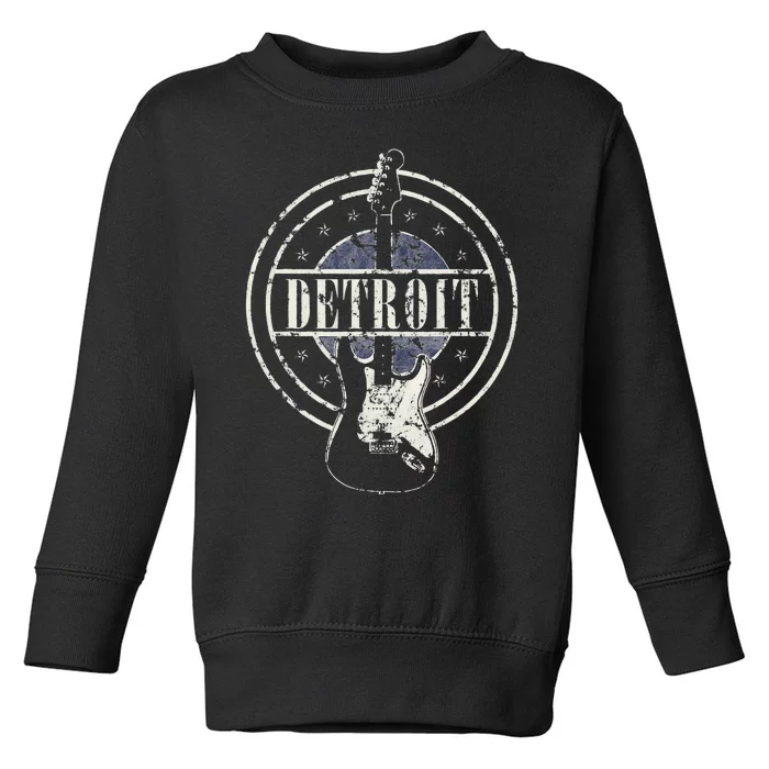 Vintage Detroit Souvenir Rock And Roll Guitar Player Toddler Sweatshirt