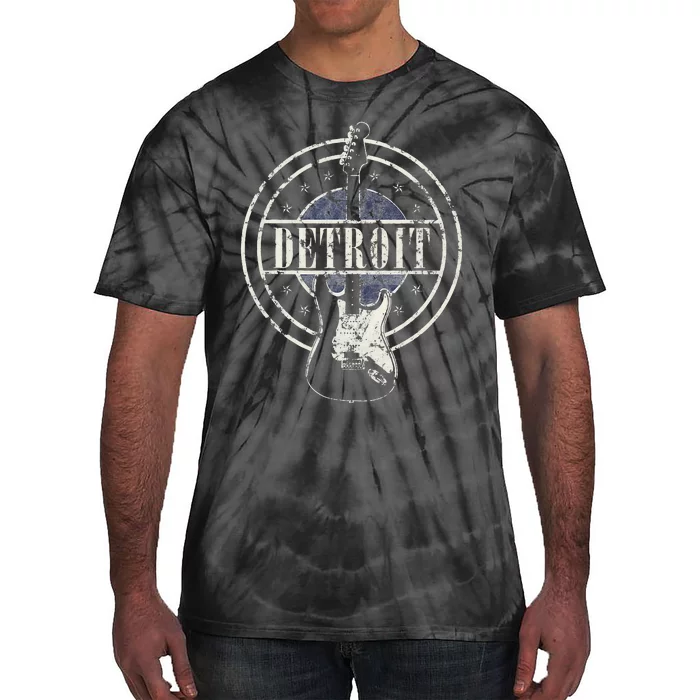 Vintage Detroit Souvenir Rock And Roll Guitar Player Tie-Dye T-Shirt