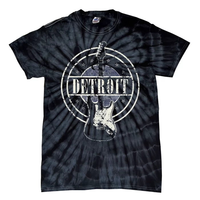 Vintage Detroit Souvenir Rock And Roll Guitar Player Tie-Dye T-Shirt