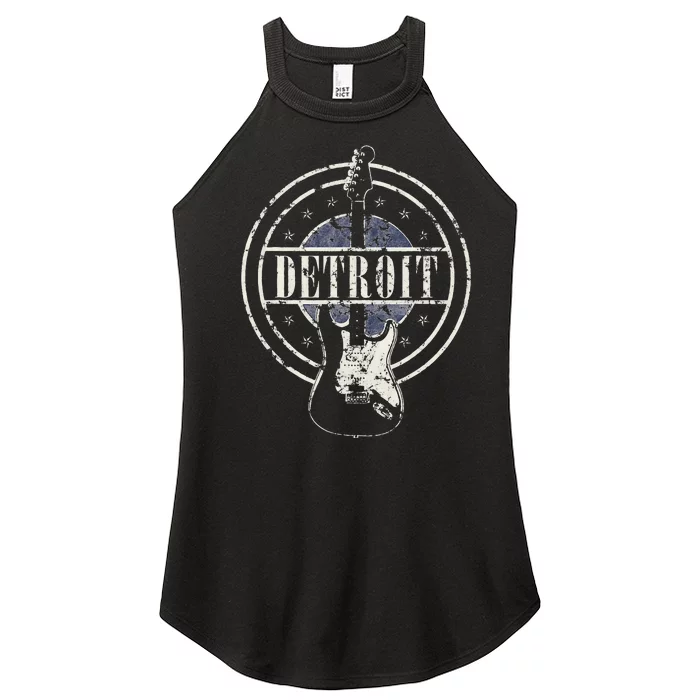 Vintage Detroit Souvenir Rock And Roll Guitar Player Women’s Perfect Tri Rocker Tank