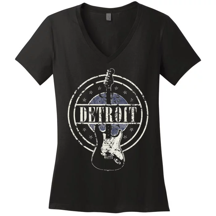 Vintage Detroit Souvenir Rock And Roll Guitar Player Women's V-Neck T-Shirt