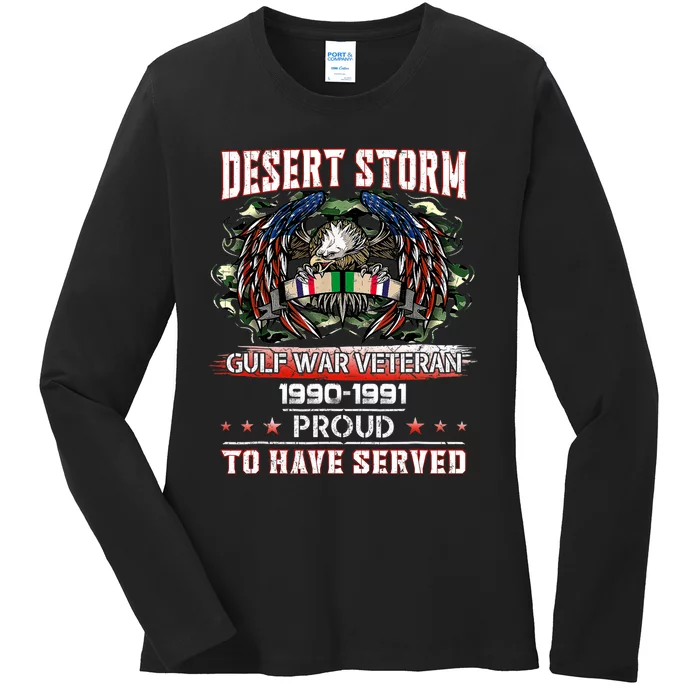 Veteran Desert Storm Veteran Proud For Fathers Day Ladies Long Sleeve Shirt