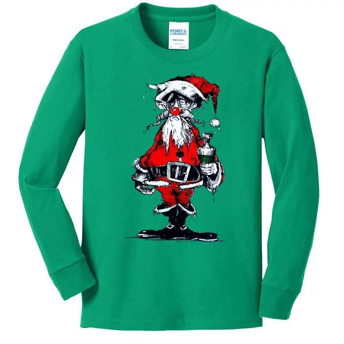 Vintage Drunken Santa Claus Kids Long Sleeve Shirt