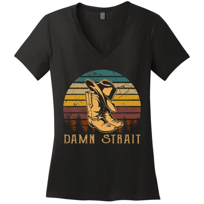 Vintage Damn S.T.R.A.I.T Cowboys Boots Hat Sand Cowgirl Western Women's V-Neck T-Shirt