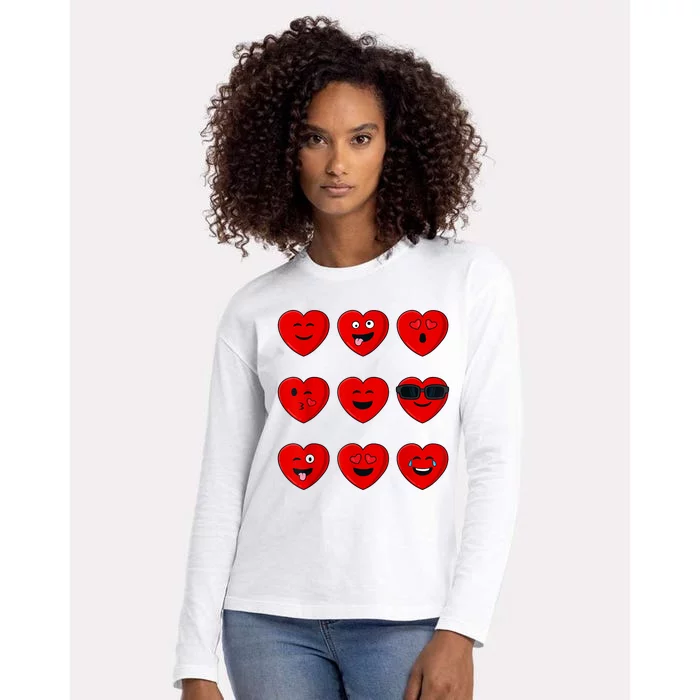 Valentines Day Silly Faces Hearts Funny Womens Cotton Relaxed Long Sleeve T-Shirt