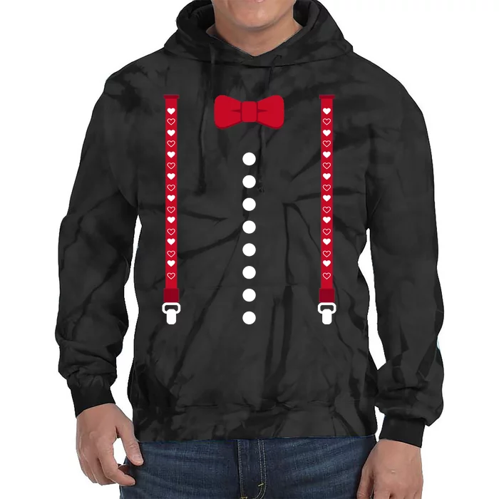 Valentines Day Suspenders And Hearts Bow Tie Dye Hoodie