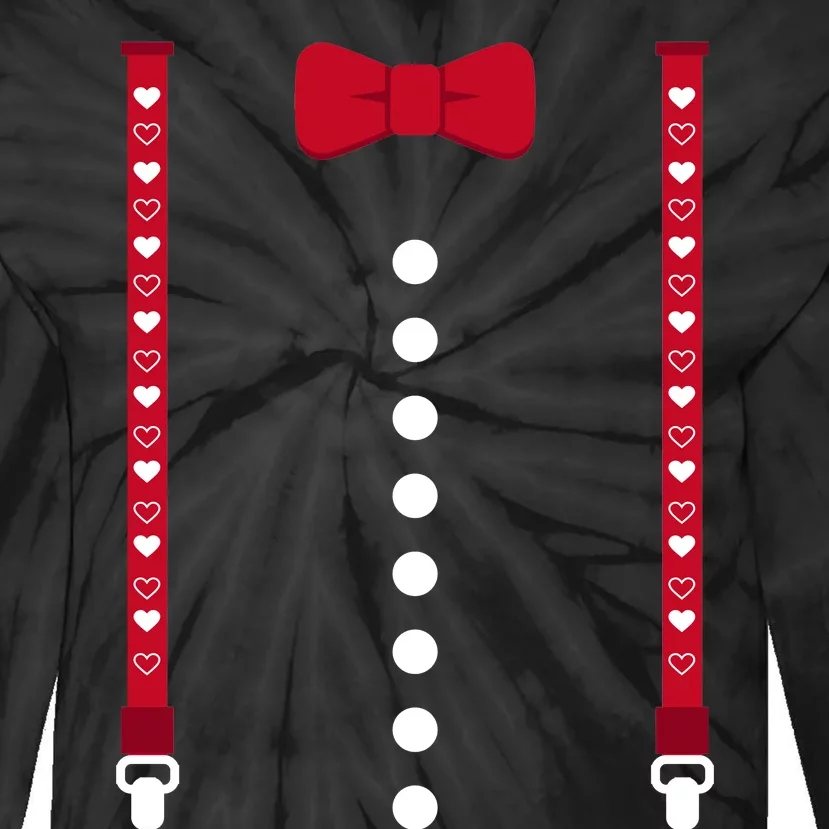 Valentines Day Suspenders And Hearts Bow Tie-Dye Long Sleeve Shirt