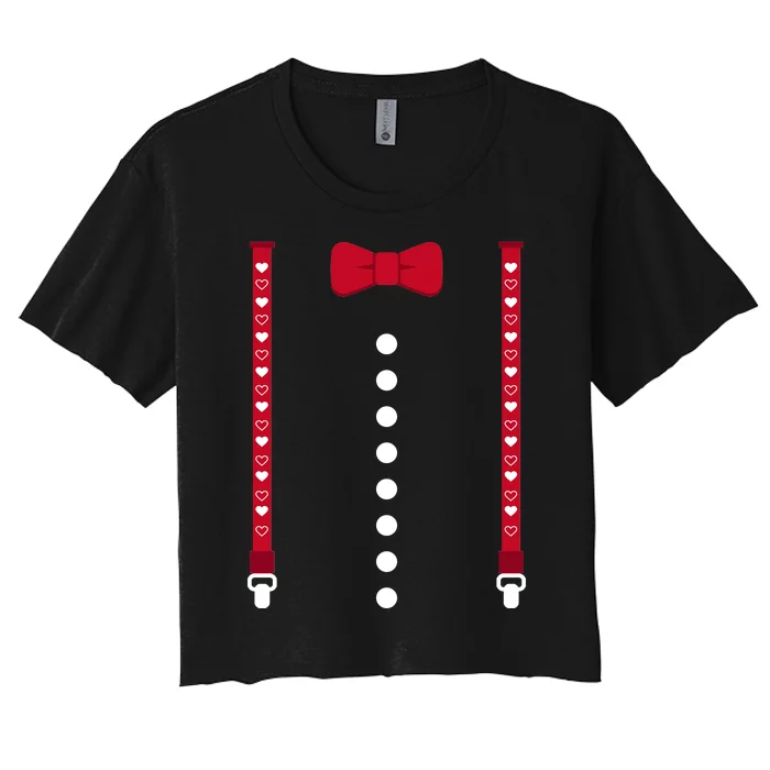 Valentines Day Suspenders And Hearts Bow Women's Crop Top Tee