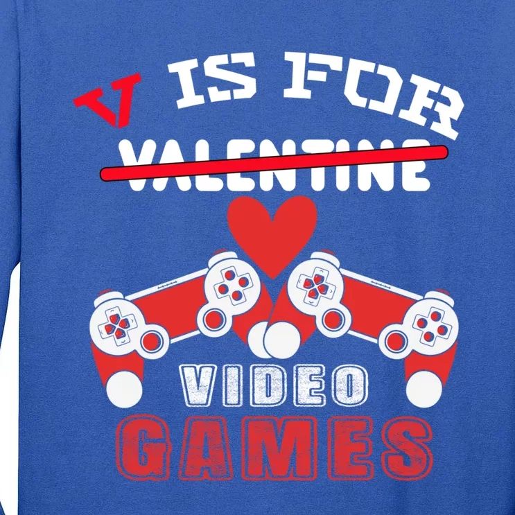 Valentines Day Son V Is For Video Games Gamer Gift Tall Long Sleeve T-Shirt