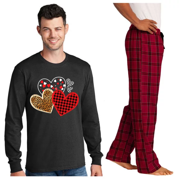 Valentines Day Shirts Hearts Love Leopard Red Plaid Long Sleeve Pajama Set