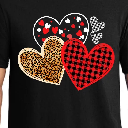 Valentines Day Shirts Hearts Love Leopard Red Plaid Pajama Set