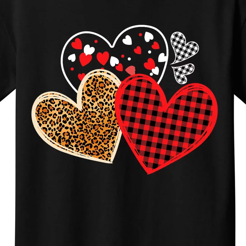 Valentines Day Shirts Hearts Love Leopard Red Plaid Kids T-Shirt