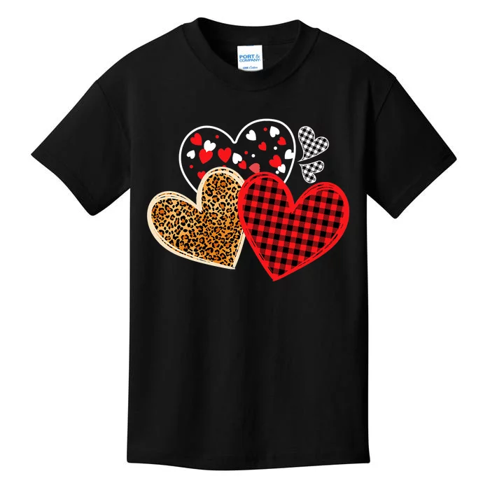 Valentines Day Shirts Hearts Love Leopard Red Plaid Kids T-Shirt