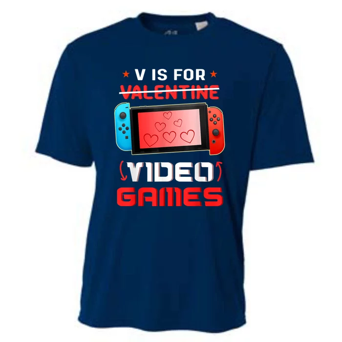 Valentines Day Son V Is For Video Games Gamer Cooling Performance Crew T-Shirt