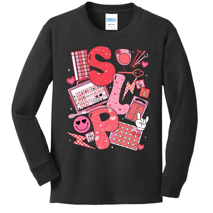 Valentines Day Speech Therapy Therapist Slpa Slp Kids Long Sleeve Shirt