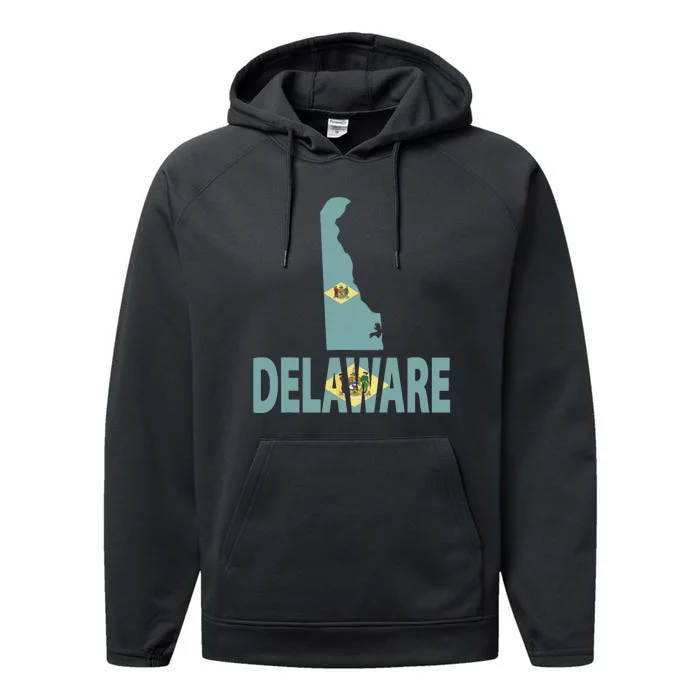 Vintage Delaware State I Love Delaware Home State Performance Fleece Hoodie