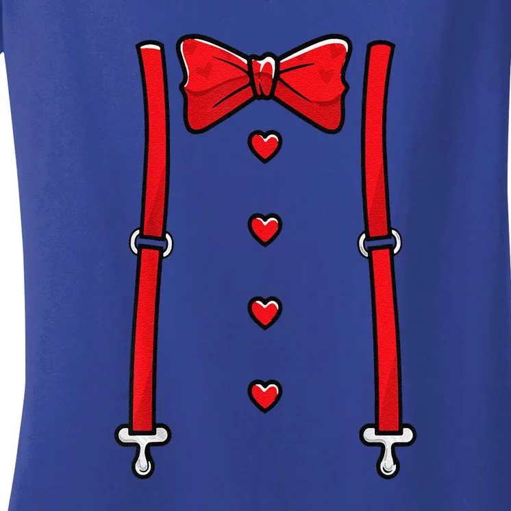 Valentines Day Suspenders And Hearts Bow Tie Women's V-Neck T-Shirt