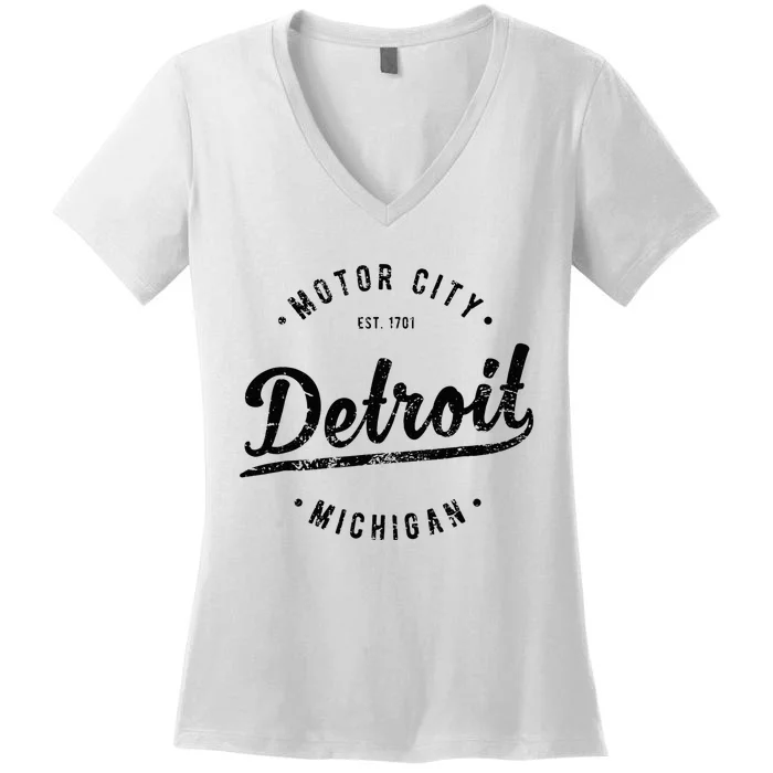 Vintage Detroit Souvenir Motor City Simple Detroit Women's V-Neck T-Shirt