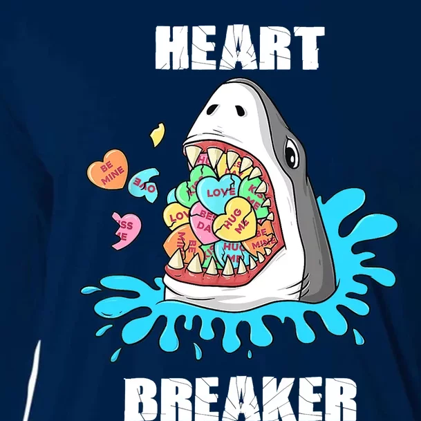 Valentines Day Shark Heart Breaker Funny Boy Cooling Performance Long Sleeve Crew