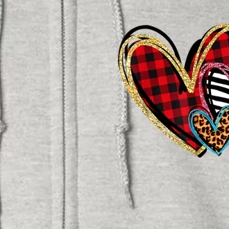 Valentines Day Shirts Hearts Love Leopard Plaid Full Zip Hoodie