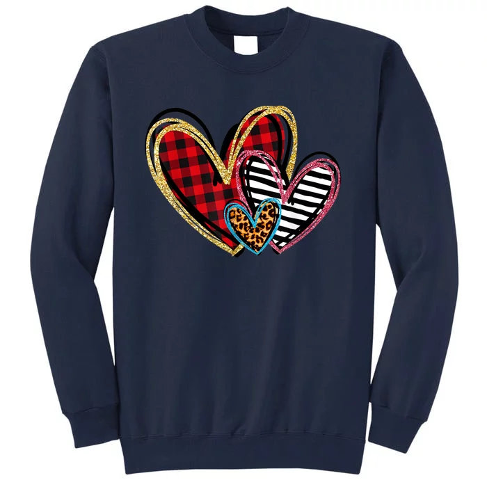 Valentines Day Shirts Hearts Love Leopard Plaid Tall Sweatshirt