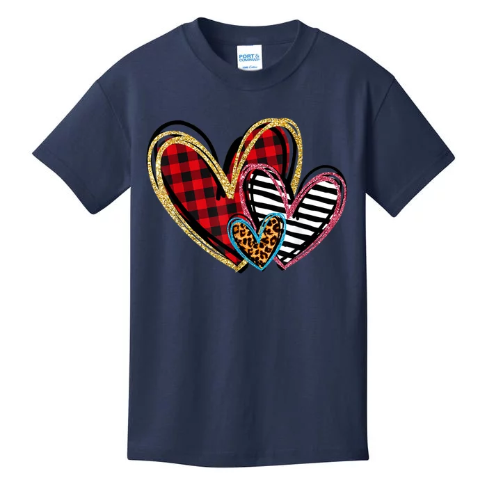 Valentines Day Shirts Hearts Love Leopard Plaid Kids T-Shirt