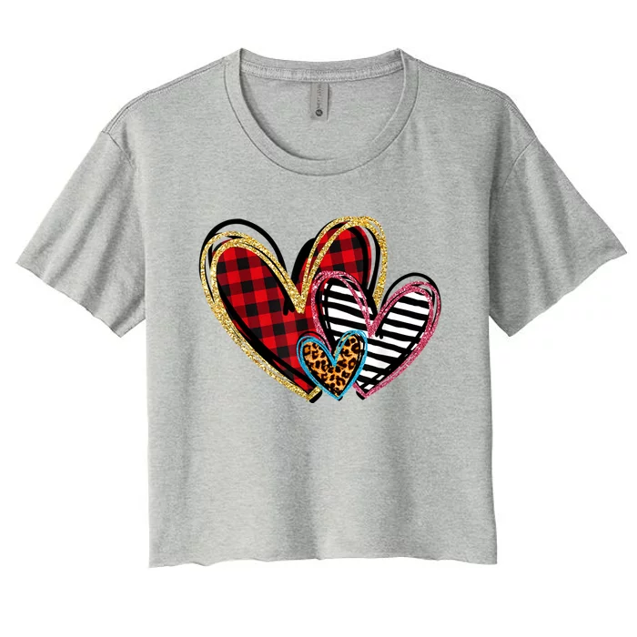 Valentines Day Shirts Hearts Love Leopard Plaid Women's Crop Top Tee