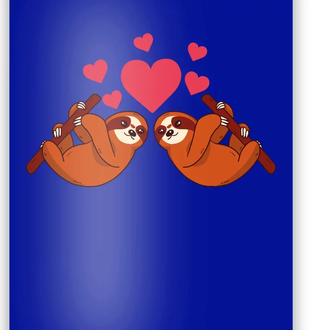 Valentines Day Sloth Love Couple On Tree Branches Hearts Fan Gift Poster