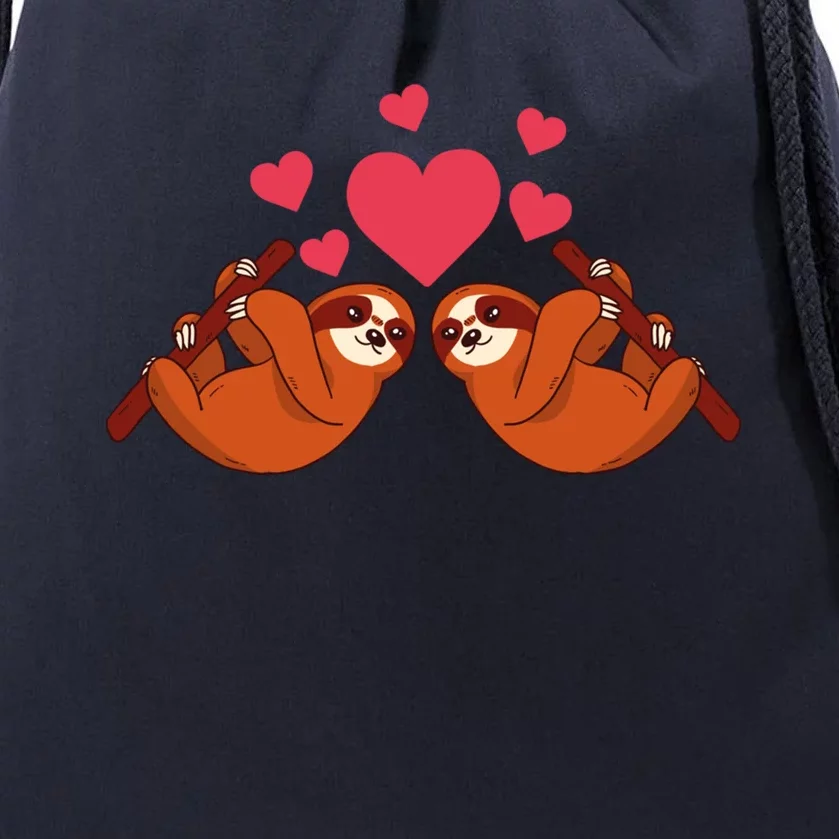 Valentines Day Sloth Love Couple On Tree Branches Hearts Fan Gift Drawstring Bag