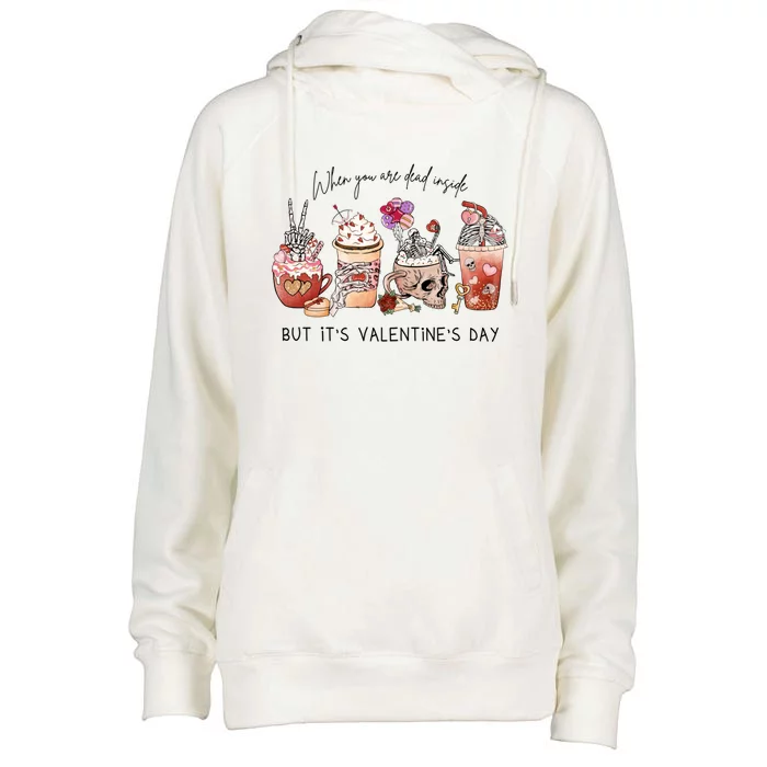 Valentines Day Skeleton Dead Inside Coffee Cafe Caffeine Gift Womens Funnel Neck Pullover Hood