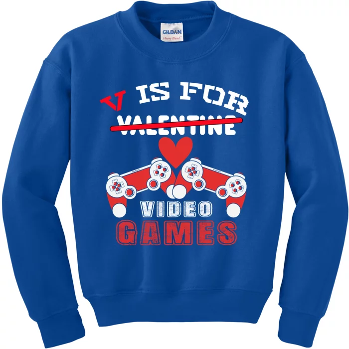 Valentines Day Son V Is For Video Games Gamer Gift Kids Sweatshirt