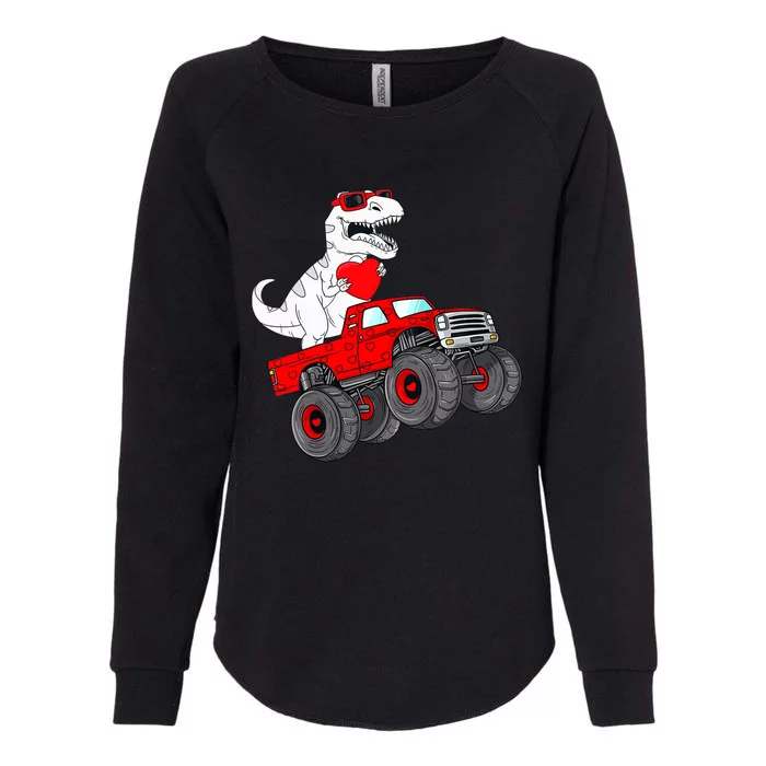 Valentines Day T Rex Riding Monster Truck Funny Toddler Boys Womens California Wash Sweatshirt